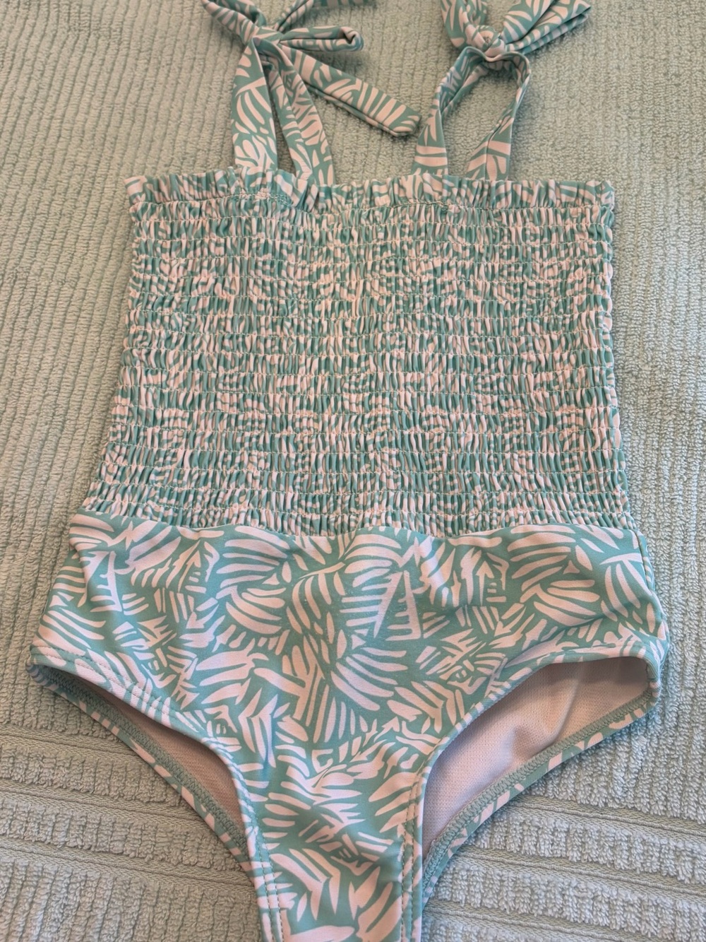Jessica Simpson Mint Green and White Leaf-Print Girls One-Piece Swimsuit